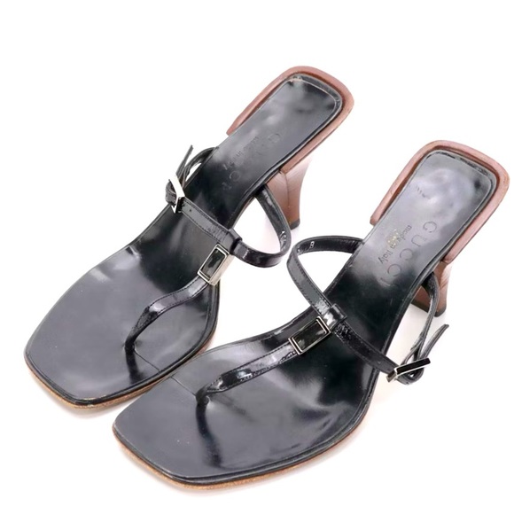 Gucci Shoes - AUTHENTIC GUCCI Black•Leather•SquareToe•Sandal•SIZE 5B  Good Condition